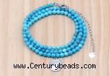 GMN7563 4mm faceted round turquoise beaded necklace with letter charm