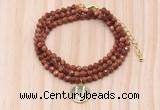 GMN7565 4mm faceted round goldstone beaded necklace with letter charm