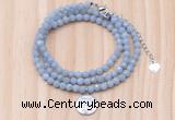 GMN7568 4mm faceted round blue angel skin beaded necklace with letter charm