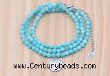 GMN7569 4mm faceted round amazonite beaded necklace with letter charm