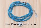 GMN7570 4mm faceted round apatite beaded necklace with letter charm