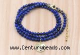 GMN7571 4mm faceted round lapis lazuli beaded necklace with letter charm