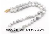 GMN7600 18 - 36 inches 8mm, 10mm matte white howlite beaded necklaces