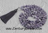 GMN764 Hand-knotted 8mm, 10mm dogtooth amethyst 108 beads mala necklaces with tassel