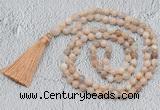 GMN766 Hand-knotted 8mm, 10mm sunstone 108 beads mala necklaces with tassel