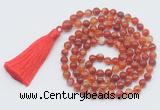 GMN799 Hand-knotted 8mm, 10mm red banded agate 108 beads mala necklace with tassel