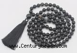 GMN800 Hand-knotted 8mm, 10mm black banded agate 108 beads mala necklace with tassel