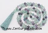 GMN810 Hand-knotted 8mm, 10mm fluorite 108 beads mala necklace with tassel