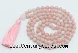 GMN814 Hand-knotted 8mm, 10mm Chinese pink opal 108 beads mala necklace with tassel