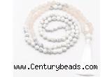 GMN8559 8mm, 10mm matte rose quartz & matte white howlite 108 beads mala necklace with tassel