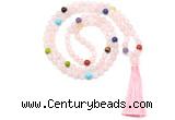 GMN8610 Hand-knotted 7 Chakra 8mm, 10mm rose quartz 108 beads mala necklace with tassel