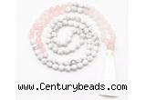 GMN8626 8mm, 10mm matte white howlite & rose quartz 108 beads mala necklace with tassel