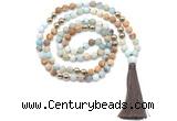 GMN8630 8mm, 10mm matte amazonite, picture jasper & hematite 108 beads mala necklace with tassel