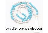 GMN8631 8mm, 10mm white & blue howlite 108 beads mala necklace with tassel