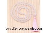 GMN8701 Hand-Knotted 8mm, 10mm Matte Rose Quartz 108 Beads Mala Necklace