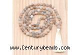 GMN8702 Hand-Knotted 8mm, 10mm Matte Sunstone 108 Beads Mala Necklace