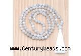 GMN8709 Hand-Knotted 8mm, 10mm Matte White Crazy Agate 108 Beads Mala Necklace