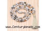 GMN8711 Hand-Knotted 8mm, 10mm Matte Bamboo Leaf Agate 108 Beads Mala Necklace