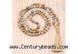 GMN8712 Hand-Knotted 8mm, 10mm Matte Fossil coral 108 Beads Mala Necklace