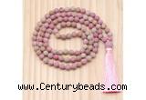 GMN8714 Hand-Knotted 8mm, 10mm Matte Pink Wooden Jasper 108 Beads Mala Necklace