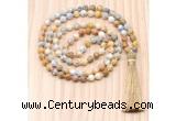 GMN8816 Hand-Knotted 8mm, 10mm Yellow Crazy Agate 108 Beads Mala Necklace