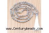 GMN8817 Hand-Knotted 8mm, 10mm Grey Banded Agate 108 Beads Mala Necklace