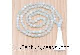 GMN8818 Hand-Knotted 8mm, 10mm Sea Blue Banded Agate 108 Beads Mala Necklace