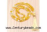 GMN8819 Hand-Knotted 8mm, 10mm Yellow Banded Agate 108 Beads Mala Necklace