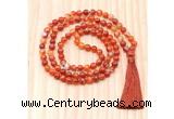 GMN8821 Hand-Knotted 8mm, 10mm Red Banded Agate 108 Beads Mala Necklace