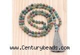 GMN8832 Hand-Knotted 8mm, 10mm Indian Agate 108 Beads Mala Necklace