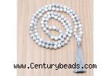 GMN8838 Hand-Knotted 8mm, 10mm White howlite 108 Beads Mala Necklace