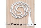 GMN8839 Hand-Knotted 8mm, 10mm White howlite 108 Beads Mala Necklace