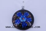 LP47 13*35*46mm flat round inner flower lampwork glass pendants