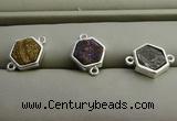 NGC6007 12*12mm hexagon plated druzy agate connectors wholesale