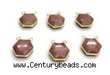 NGC7067 16mm faceted hexagon pink wooden jasper connectors