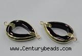 NGC889 30*40mm teardrop black agate connectors wholesale