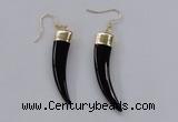 NGE152 10*40mm – 10*42mm oxhorn black agate gemstone earrings