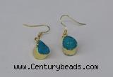 NGE246 10*12mm teardrop druzy agate gemstone earrings wholesale