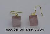 NGE5081 10*15mm cube rose quartz gemstone earrings wholesale