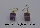 NGE5085 10*15mm cube light amethyst gemstone earrings wholesale