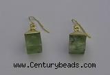 NGE5090 10*15mm cube green rutilated quartz gemstone earrings wholesale