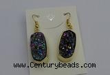 NGE5134 10*22mm - 12*25mm freeform plated druzy quartz earrings