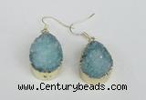 NGE92 18*25mm teardrop druzy agate gemstone earrings wholesale