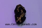 NGP2047 15*20*40mm carved gold plated matte black obsidian pendants