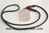 NGP5594 Rose quartz rectangle pendant with nylon cord necklace