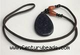 NGP5615 Blue goldstone flat teardrop pendant with nylon cord necklace