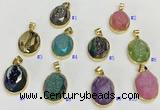 NGP9607 17*22mm faceted oval plated druzy agate pendants