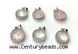 NGP9888 16mm faceted coin rose quartz pendant