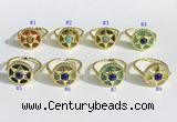 NGR1135 14mm flat round mixed gemstone gemstone rings wholesale